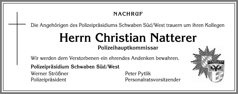 Traueranzeige von Christian Natterer von Allgäuer Zeitung, Marktoberdorf