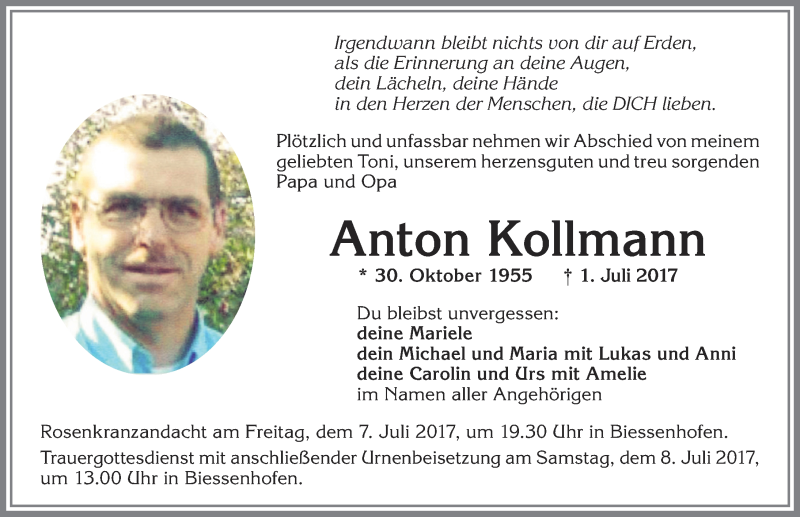 Traueranzeige von Anton Kollmann von Allgäuer Zeitung, Marktoberdorf