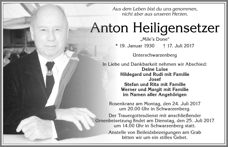 Traueranzeige von Anton Heiligensetzer von Allgäuer Zeitung,Kempten