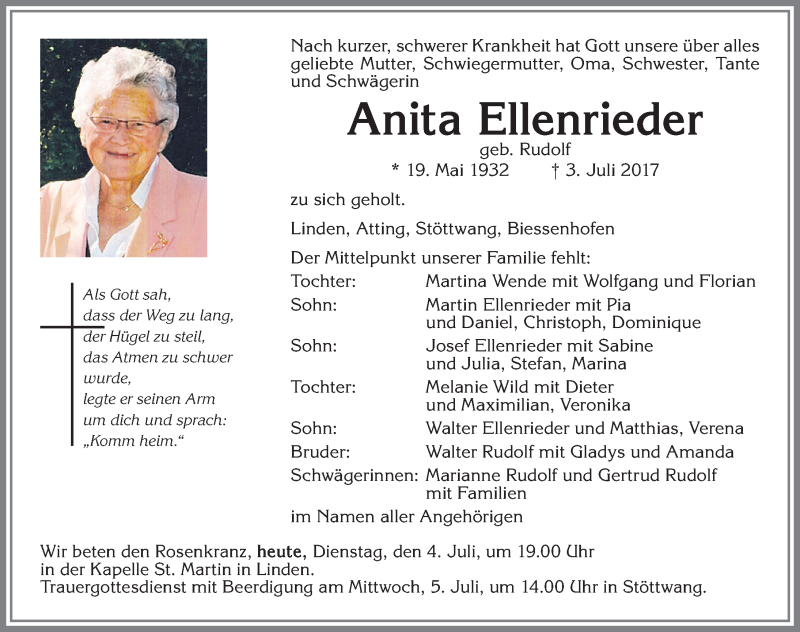 Traueranzeige von Anita Ellenrieder von Allgäuer Zeitung