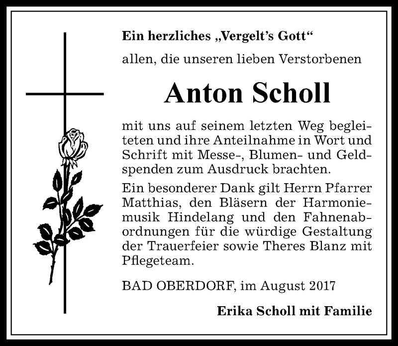 Traueranzeige von Anton Scholl von Allgäuer Anzeigeblatt