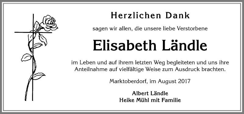 Traueranzeige von Elisabeth Ländle von Allgäuer Zeitung, Marktoberdorf