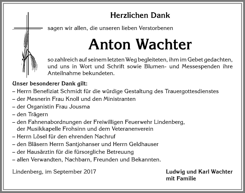 Traueranzeige von Anton Wachter von Allgäuer Zeitung, Kaufbeuren/Buchloe