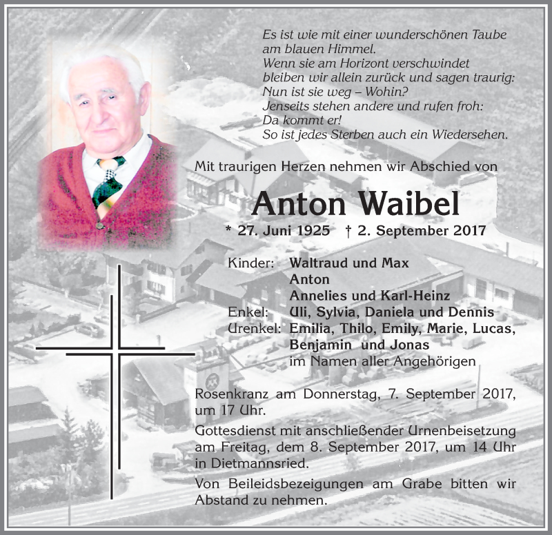 Traueranzeige von Anton Waibel von Allgäuer Zeitung,Kempten