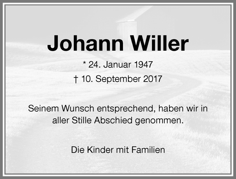 Traueranzeige von Johann Willer von Memminger Zeitung