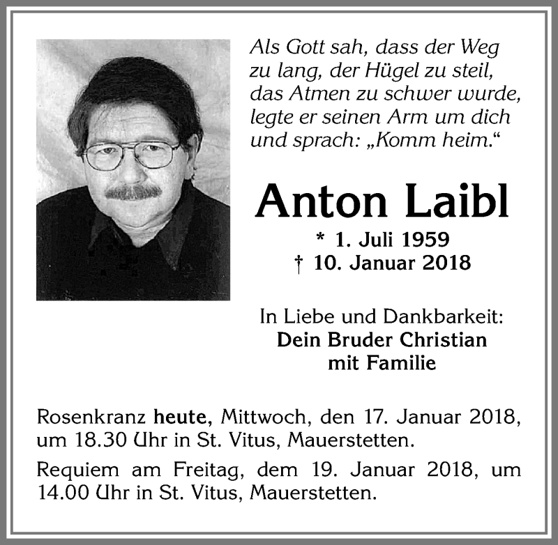 Traueranzeige von Anton Laibl von Allgäuer Zeitung, Kaufbeuren/Buchloe