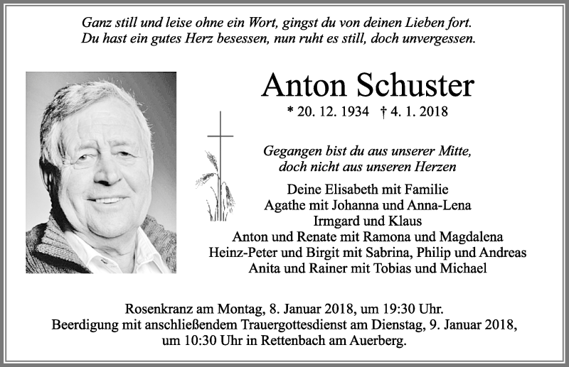 Traueranzeige von Anton Schuster von Allgäuer Zeitung, Marktoberdorf