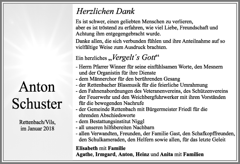 Traueranzeige von Anton Schuster von Allgäuer Zeitung, Marktoberdorf