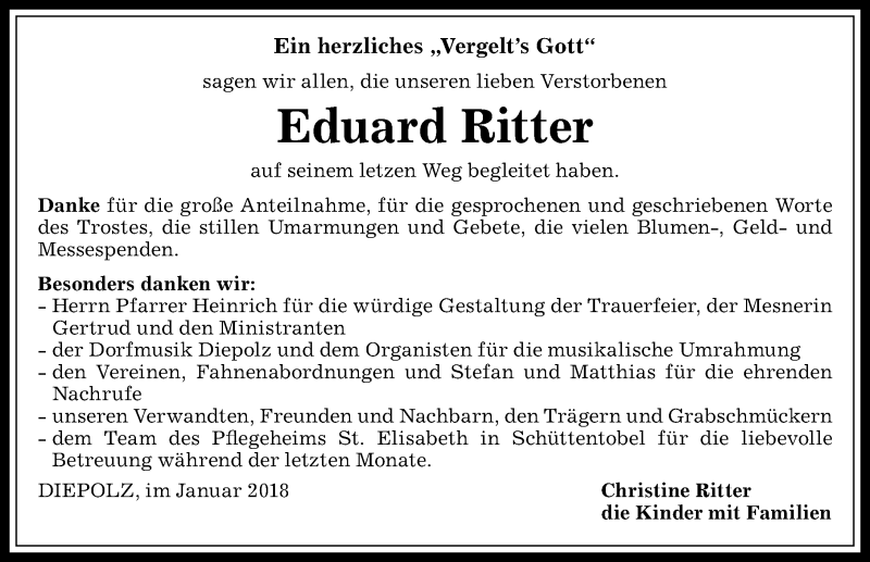 Traueranzeige von Eduard Ritter von Allgäuer Anzeigeblatt