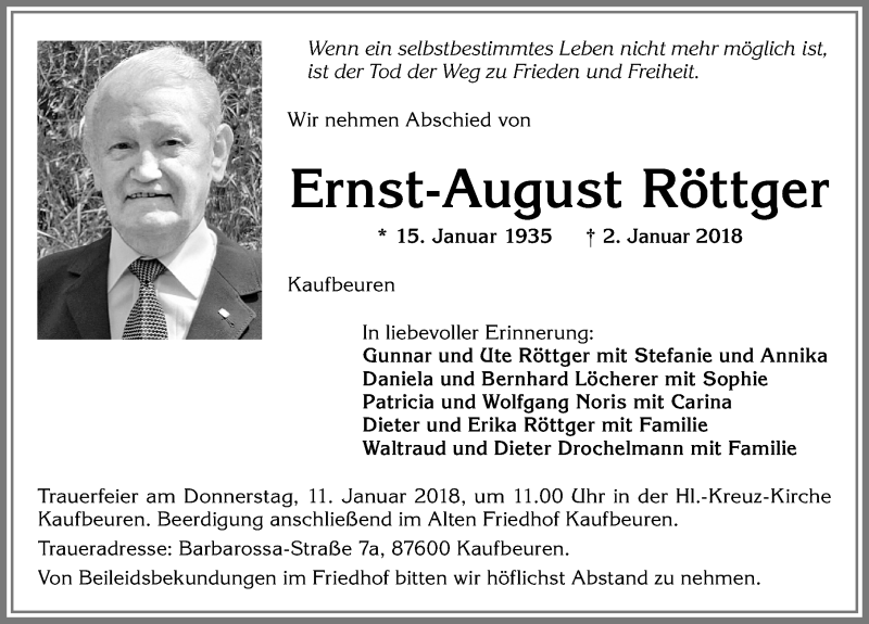 Traueranzeige von Ernst-August Röttger von Allgäuer Zeitung, Kaufbeuren/Buchloe