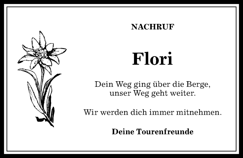 Traueranzeige von Flori  von Allgäuer Anzeigeblatt