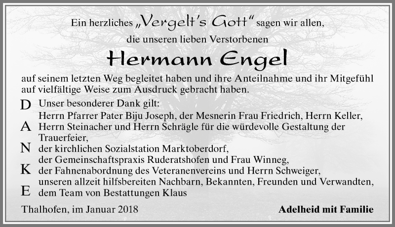 Traueranzeige von Hermann Engel von Allgäuer Zeitung, Marktoberdorf