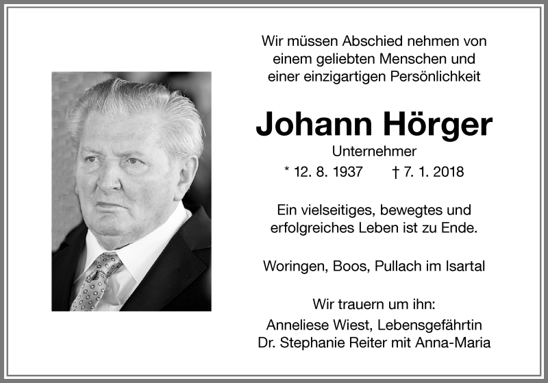 Traueranzeige von Johann Hörger von Memminger Zeitung