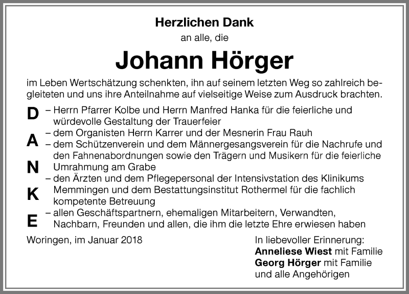 Traueranzeige von Johann Hörger von Memminger Zeitung