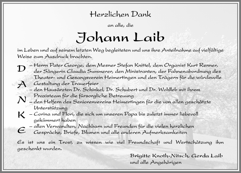 Traueranzeige von Johann Laib von Memminger Zeitung