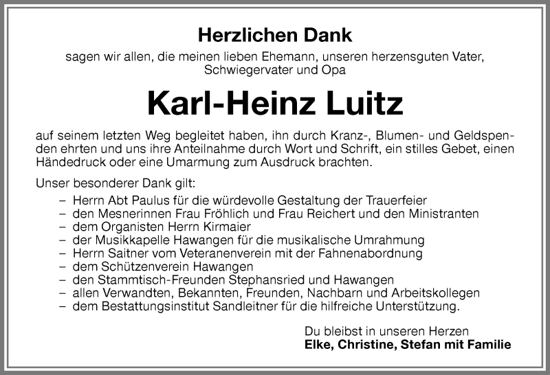 Traueranzeige von Karl-Heinz Luitz von Memminger Zeitung