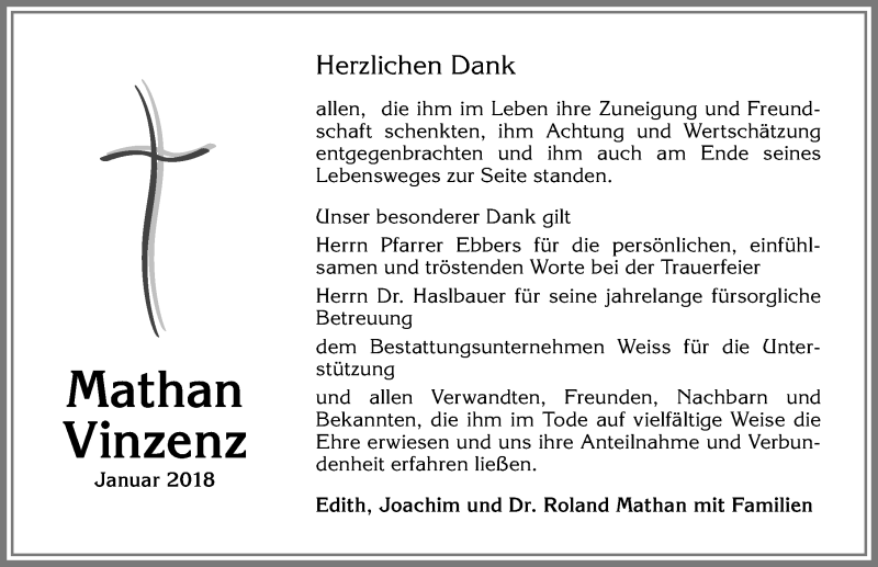 Traueranzeige von Mathan Vinzenz von Allgäuer Zeitung,Kempten