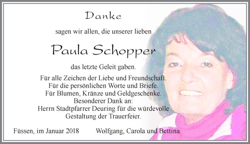 Traueranzeige von Paula Sckopper von Allgäuer Zeitung, Füssen