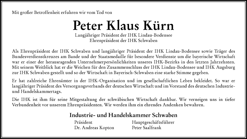 Traueranzeige von Peter Klaus Kürn von Der Westallgäuer