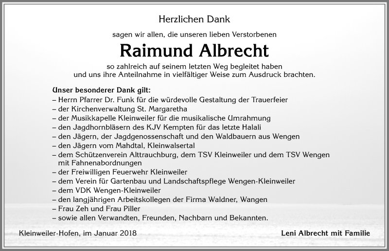 Traueranzeige von Raimund Albrecht von Allgäuer Zeitung,Kempten