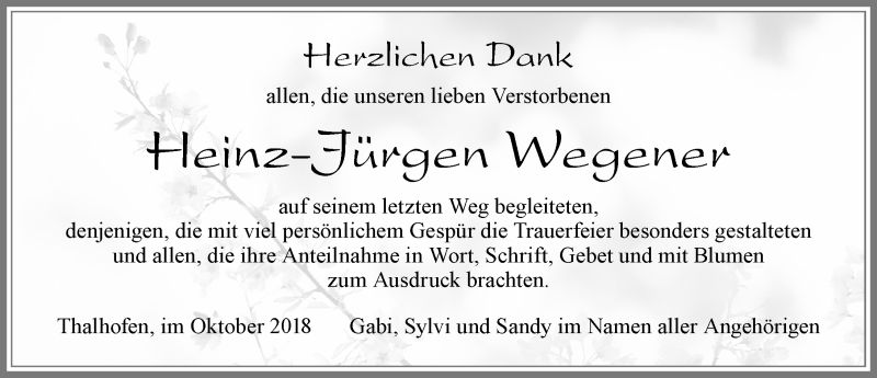 Traueranzeige von Heinz-Jürgen Wegener von Allgäuer Zeitung, Marktoberdorf