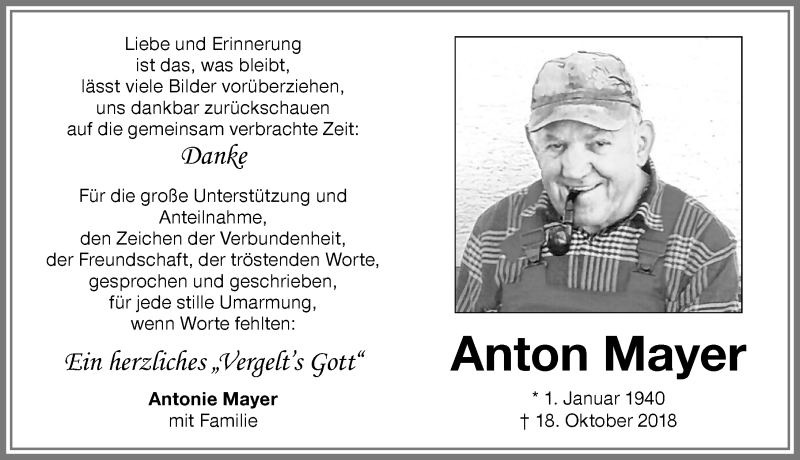 Traueranzeige von Anton Mayer von Memminger Zeitung