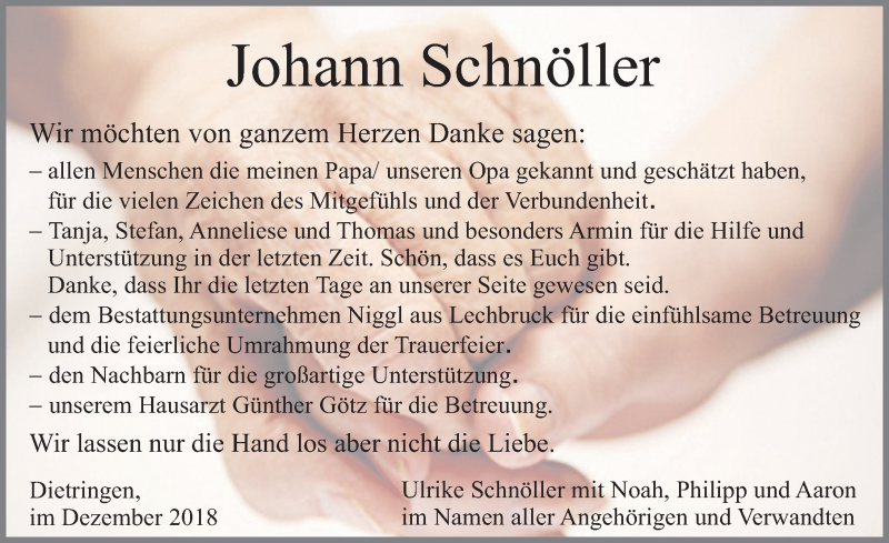 Traueranzeige von Johann Schnöller von Allgäuer Zeitung, Füssen