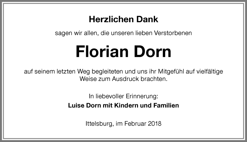 Traueranzeige von Florian Dorn von Memminger Zeitung