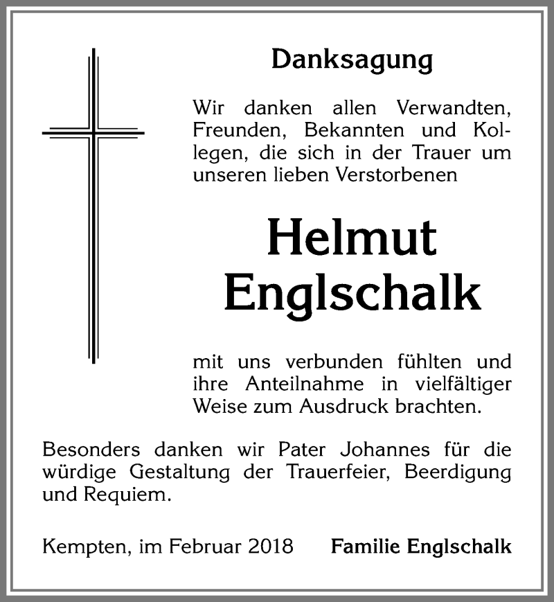 Traueranzeige von Helmut Englschalk von Allgäuer Zeitung,Kempten