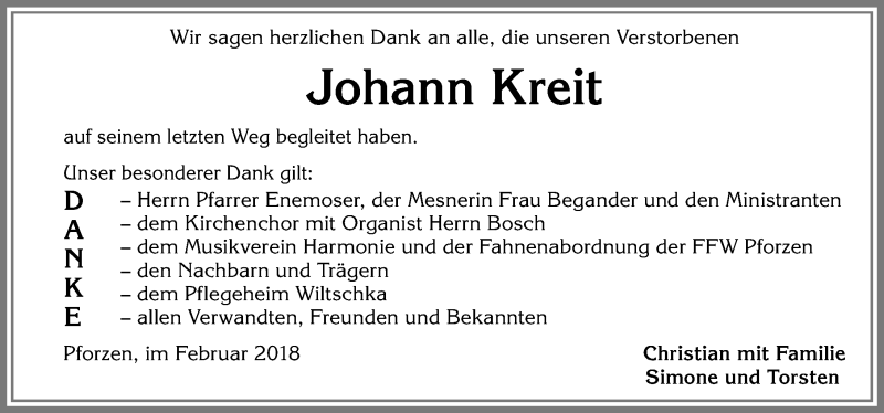 Traueranzeige von Johann Kreit von Allgäuer Zeitung, Kaufbeuren/Buchloe