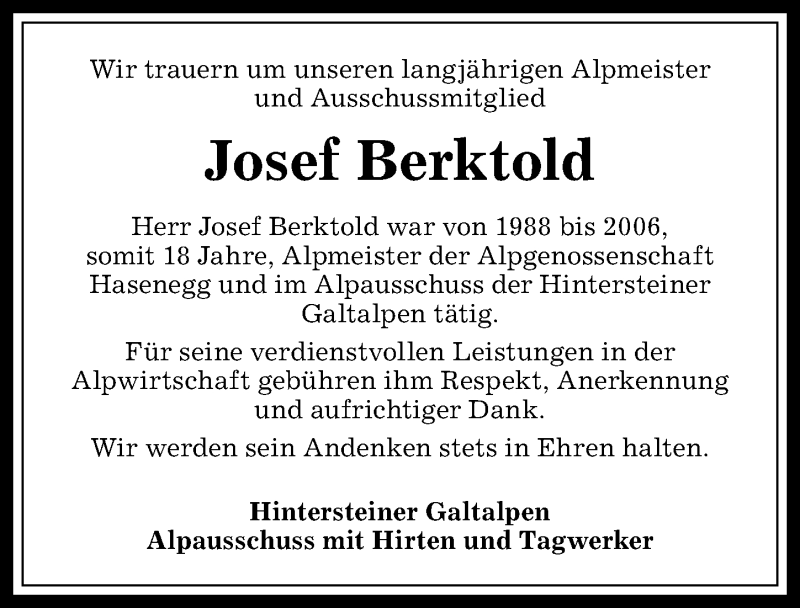 Traueranzeige von Josef Berktold von Allgäuer Anzeigeblatt