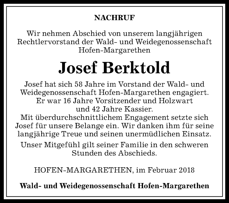 Traueranzeige von Josef Berktold von Allgäuer Anzeigeblatt