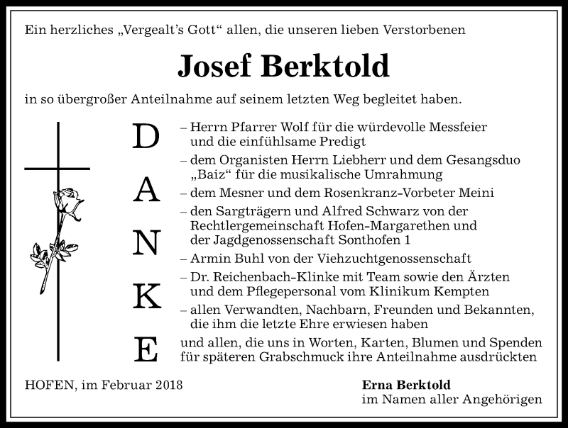 Traueranzeige von Josef Berktold von Allgäuer Anzeigeblatt