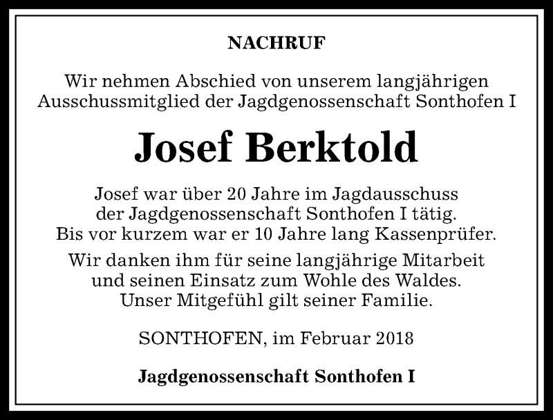 Traueranzeige von Josef Berktold von Allgäuer Anzeigeblatt