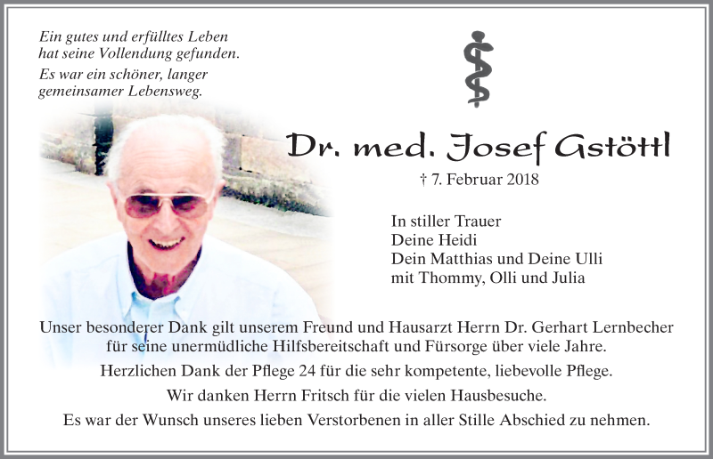 Traueranzeige von Josef Gstöttl von Allgäuer Zeitung, Füssen