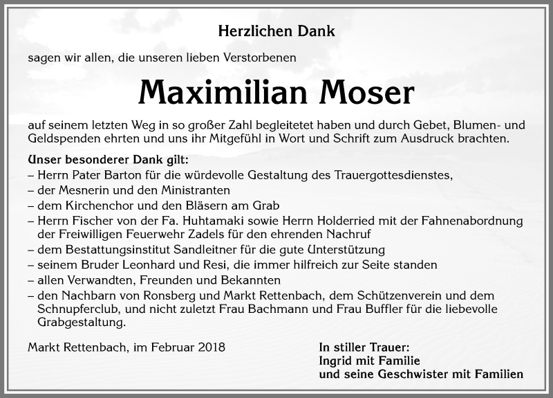 Traueranzeige von Maximilian Moser von Allgäuer Zeitung