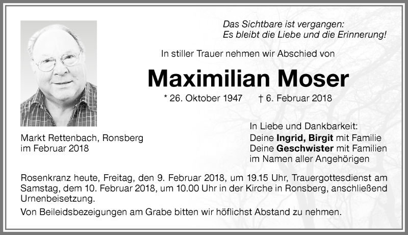 Traueranzeige von Maximilian Moser von Allgäuer Zeitung