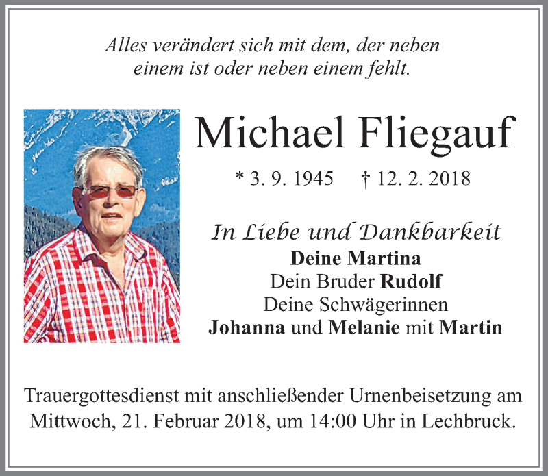 Traueranzeige von Michael Fliegauf von Allgäuer Zeitung, Füssen