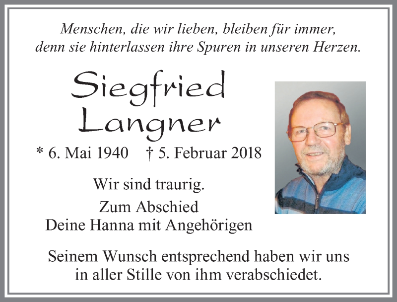 Traueranzeige von Siegfried Langner von Allgäuer Zeitung, Füssen