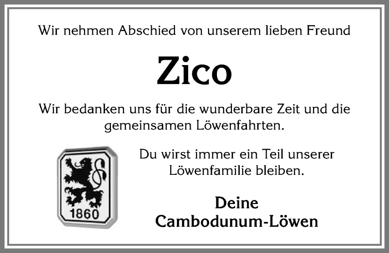 Traueranzeige von Zico  von Allgäuer Zeitung,Kempten