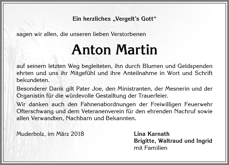 Traueranzeige von Anton Martin von Allgäuer Anzeigeblatt