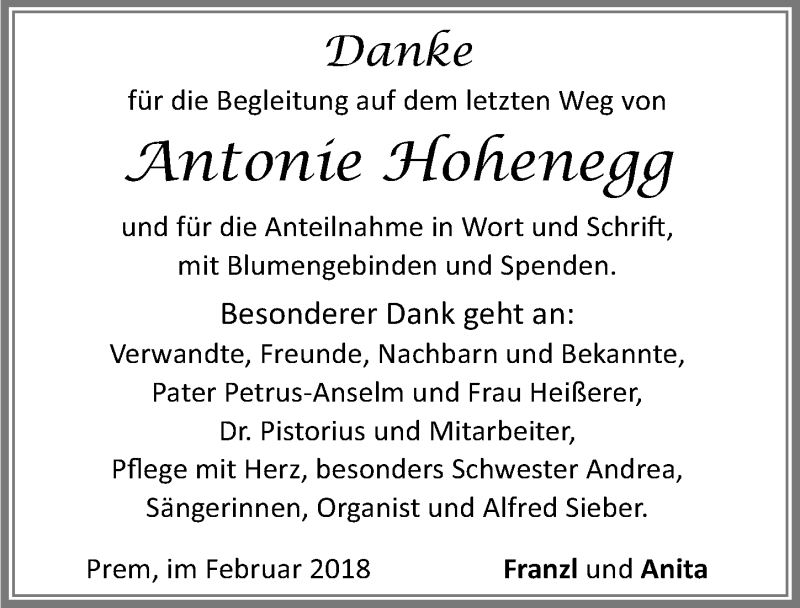 Traueranzeige von Antonie Hohenegg von Allgäuer Zeitung, Füssen