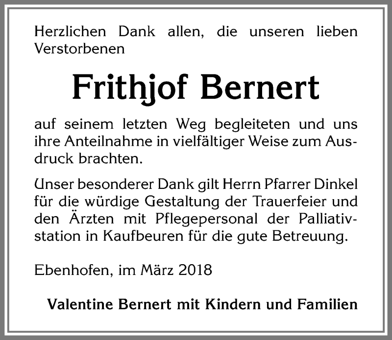 Traueranzeige von Frithjof Bernert von Allgäuer Zeitung, Marktoberdorf