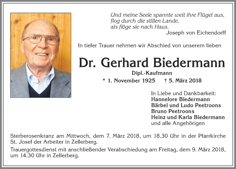 Traueranzeige von Gerhard Biedermann von Allgäuer Zeitung, Kaufbeuren/Buchloe