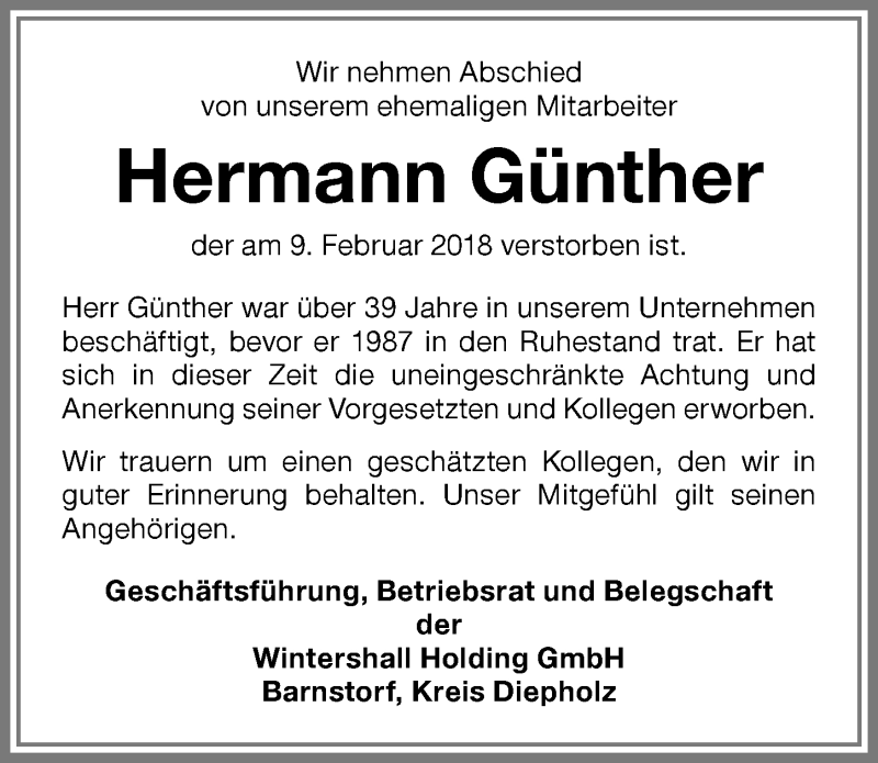 Traueranzeige von Hermann Günther von Memminger Zeitung