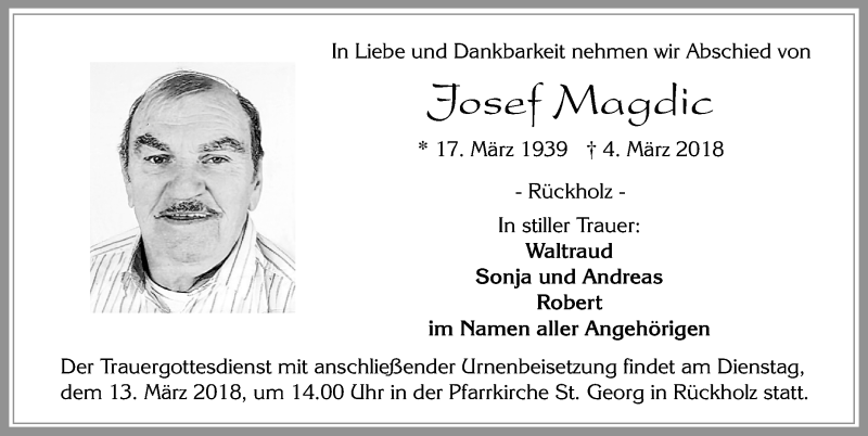 Traueranzeige von Josef Magdic von Allgäuer Zeitung, Füssen