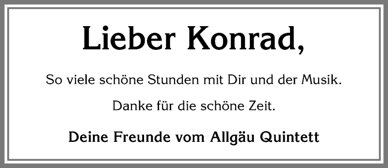 Traueranzeige von Konrad  von Allgäuer Zeitung, Marktoberdorf