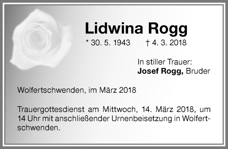 Traueranzeige von Lidwina Rogg von Memminger Zeitung