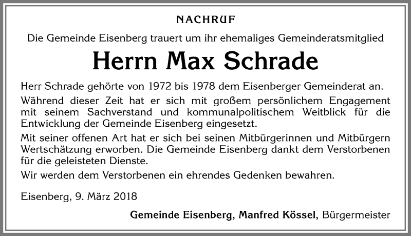 Traueranzeige von Max Schrade von Allgäuer Zeitung, Füssen