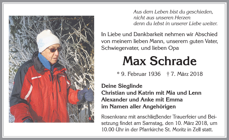 Traueranzeige von Max Schrade von Allgäuer Zeitung, Füssen